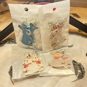 Bunny Earrings Sets - Blue, Pink, White & Gray. 4 Pair Total - NWT